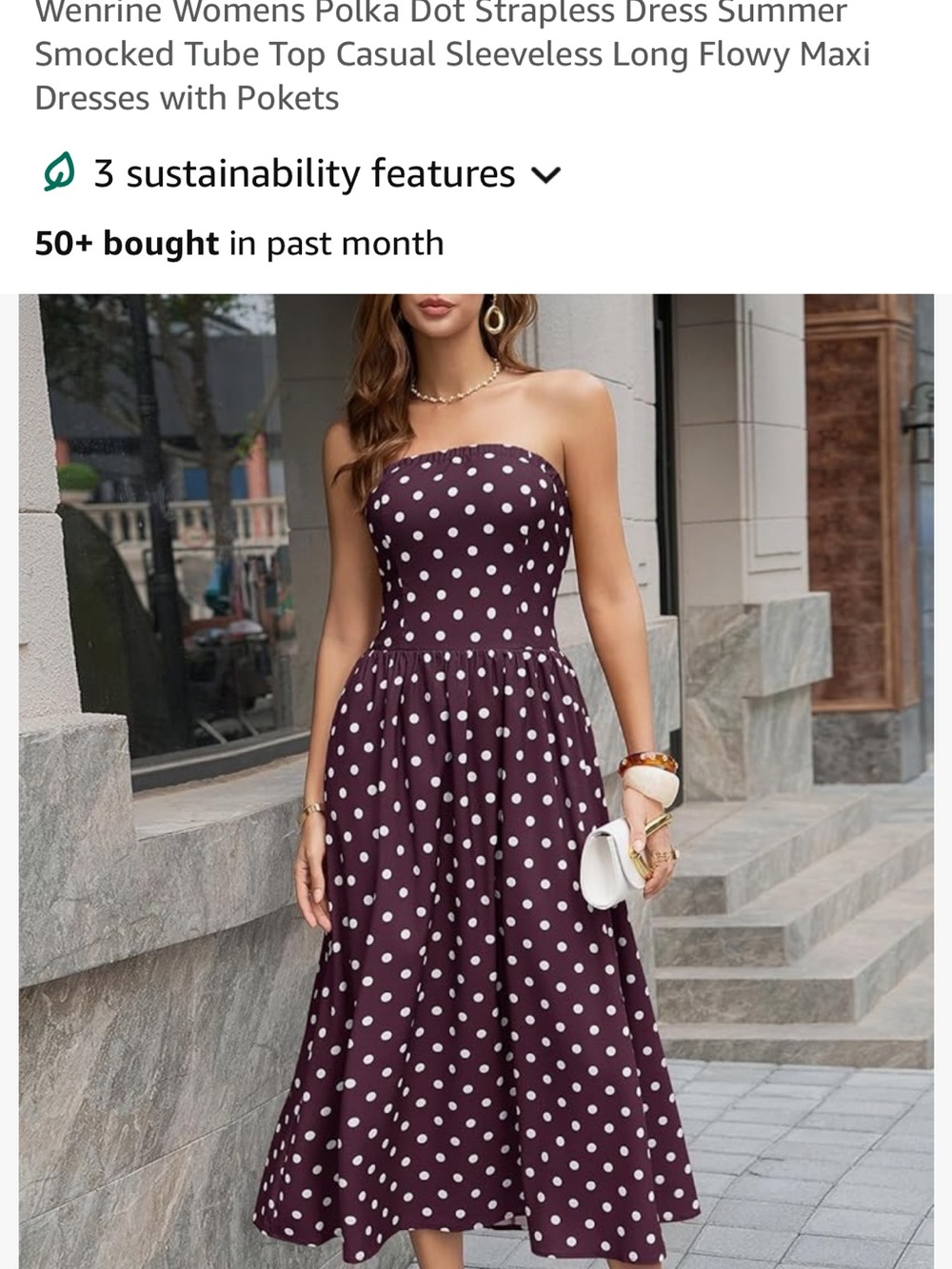 Amazon Brown and White Polka Dot Strapless Midi Dress